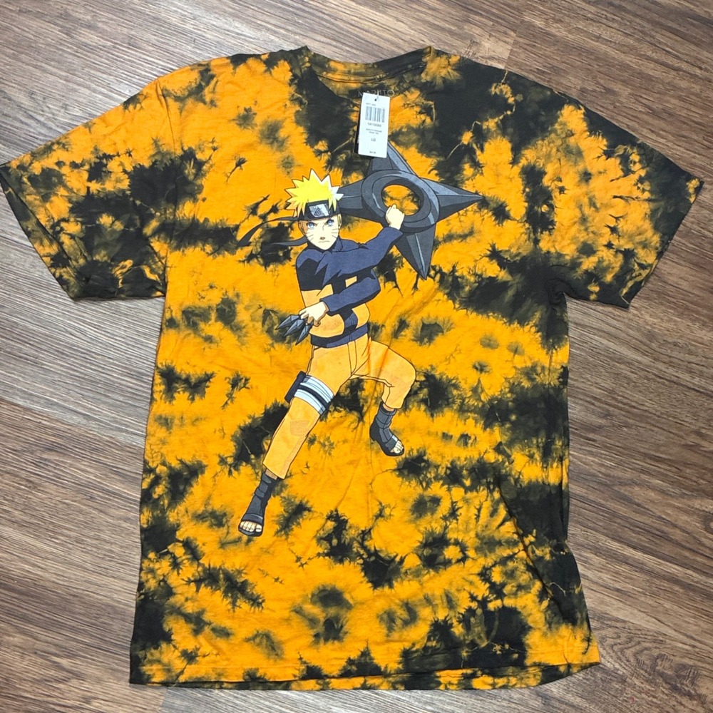 NWT Naruto Shippuden Uzumaki Orange Black Acid Wash Anime T-Shirt Men's L